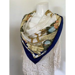 Vintage Classic Square Polyester 1970's Flowers and Gold Rope Pattern 31" Silky‎